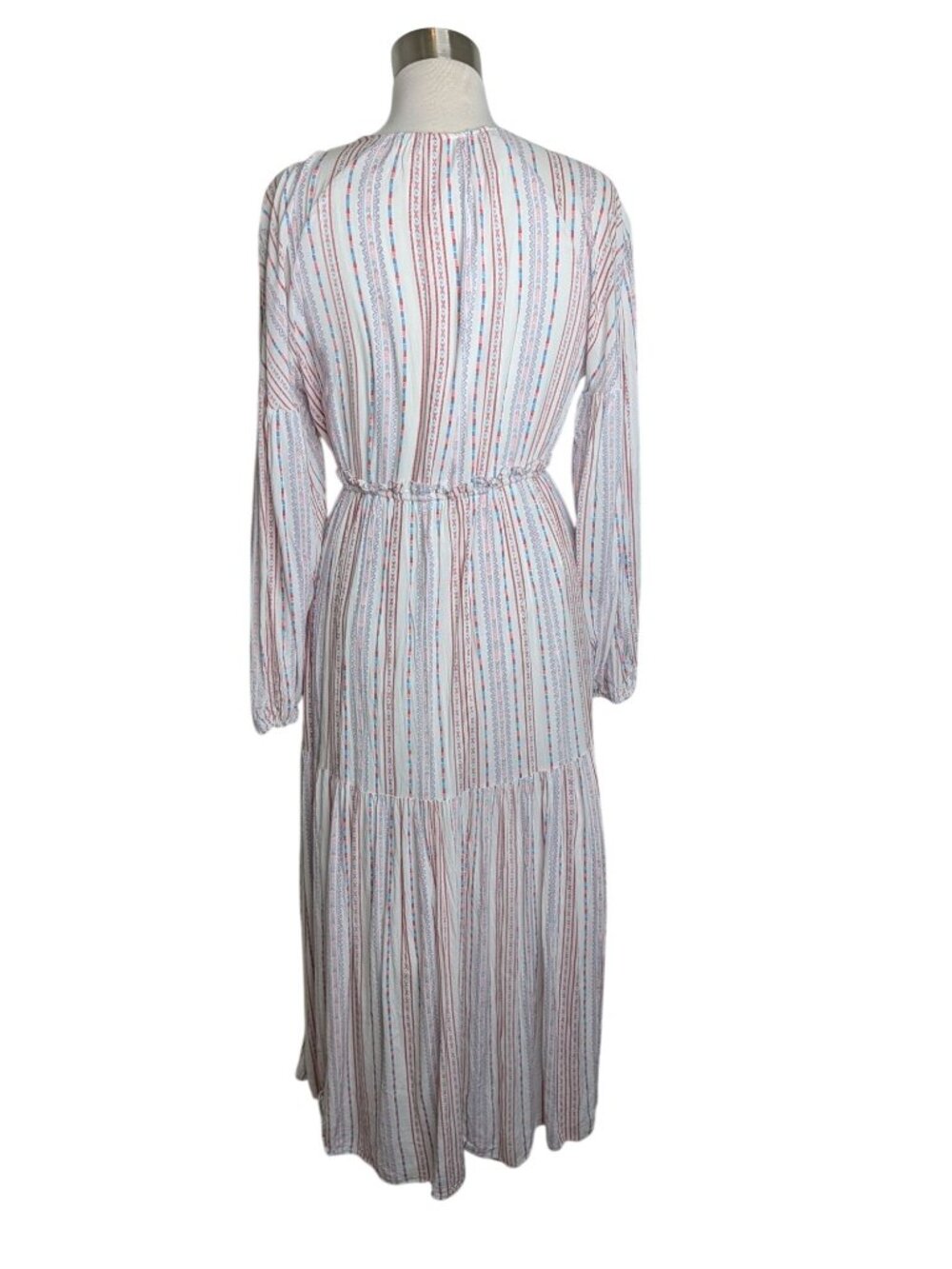 Few Moda Boho Size S/M Coastal Cowgirl Striped Long Sleeve Tiered Maxi Dress - Picture 10 of 12